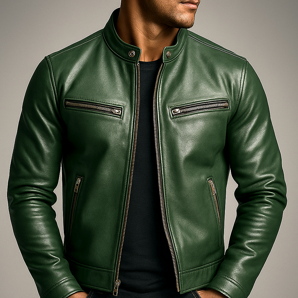 Vero Men’s Leather Jacket featuring a vintage patina finish and a stylish four-pocket design, perfect for both casual and formal wear. 0