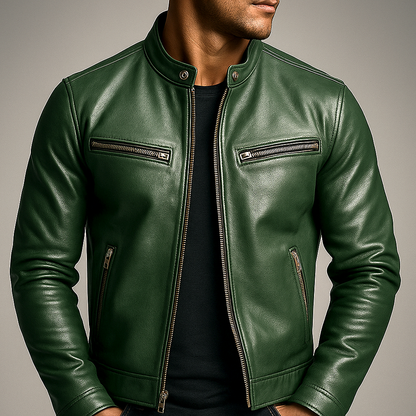 Vero Men’s Leather Jacket featuring a vintage patina finish and a stylish four-pocket design, perfect for both casual and formal wear. 0