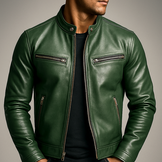 Vero Men’s Leather Jacket featuring a vintage patina finish and a stylish four-pocket design, perfect for both casual and formal wear. 0