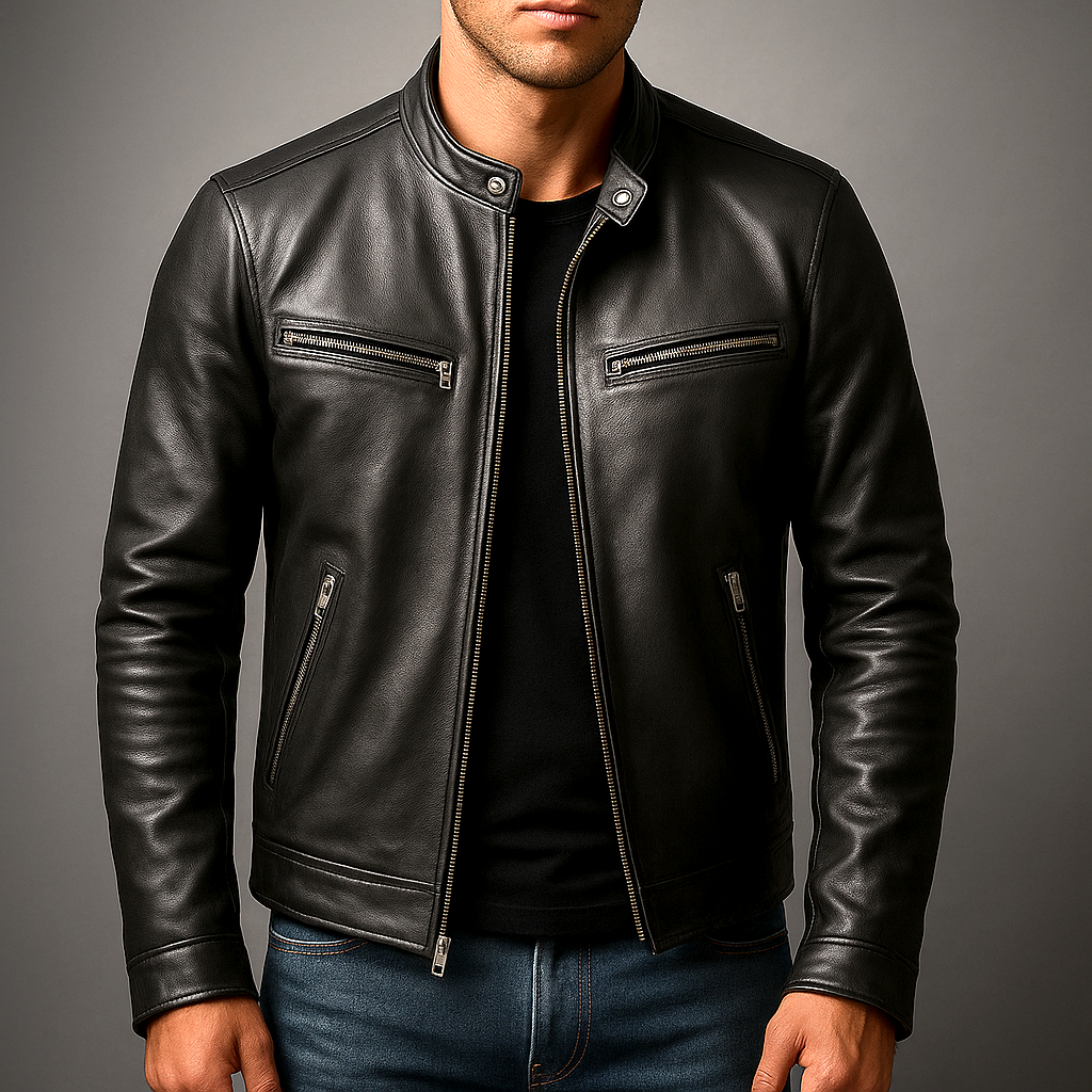 Vero Men’s Leather Jacket featuring a vintage patina finish and a stylish four-pocket design, perfect for both casual and formal wear. 1