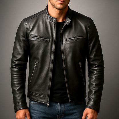 Vero Men’s Leather Jacket featuring a vintage patina finish and a stylish four-pocket design, perfect for both casual and formal wear. 1