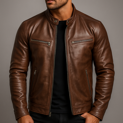 Vero Men’s Leather Jacket featuring a vintage patina finish and a stylish four-pocket design, perfect for both casual and formal wear. 2