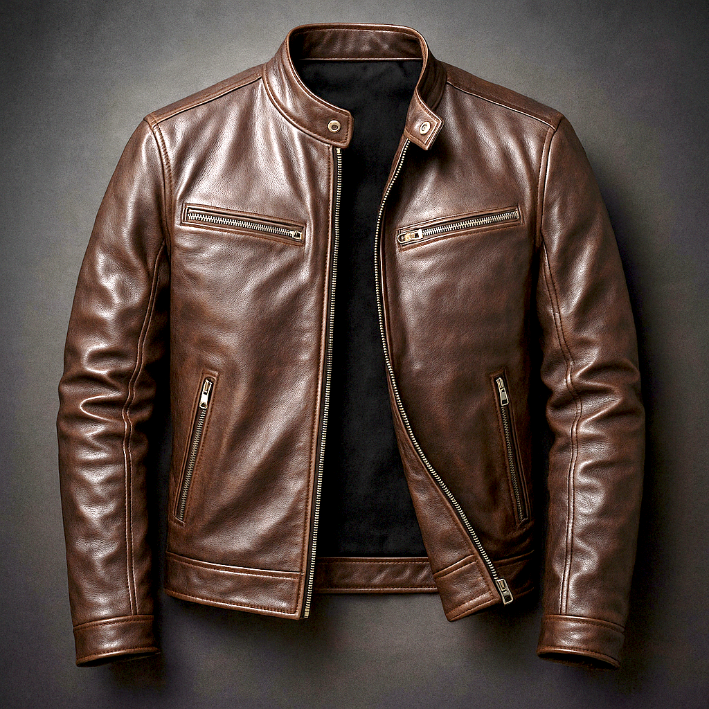 Vero Men’s Leather Jacket featuring a vintage patina finish and a stylish four-pocket design, perfect for both casual and formal wear. 3