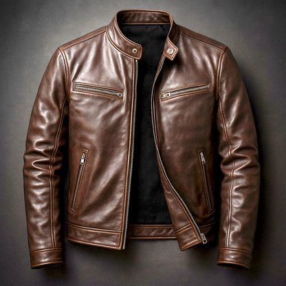 Vero Men’s Leather Jacket featuring a vintage patina finish and a stylish four-pocket design, perfect for both casual and formal wear. 3