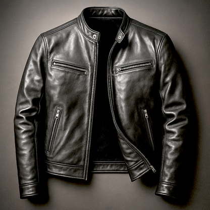 Vero Men’s Leather Jacket featuring a vintage patina finish and a stylish four-pocket design, perfect for both casual and formal wear. 4