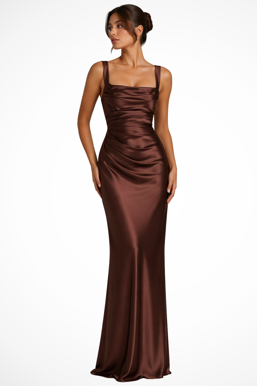 Vivid maxi dress for women featuring a square neck and stylish ruched design, perfect for summer events and casual outings. 2