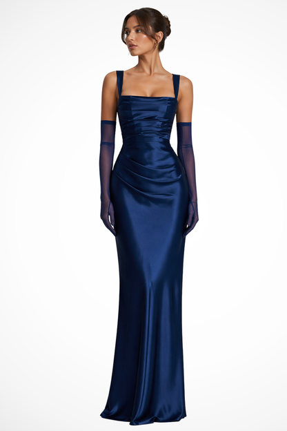 Vivid maxi dress for women featuring a square neck and stylish ruched design, perfect for summer events and casual outings. 3