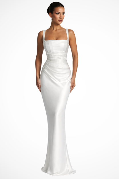 Vivid maxi dress for women featuring a square neck and stylish ruched design, perfect for summer events and casual outings. 4