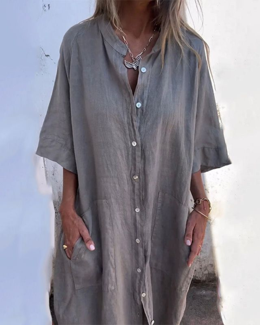 Vivid women’s summer dress featuring a relaxed fit and flowing drape, perfect for warm weather outings and casual gatherings. 0