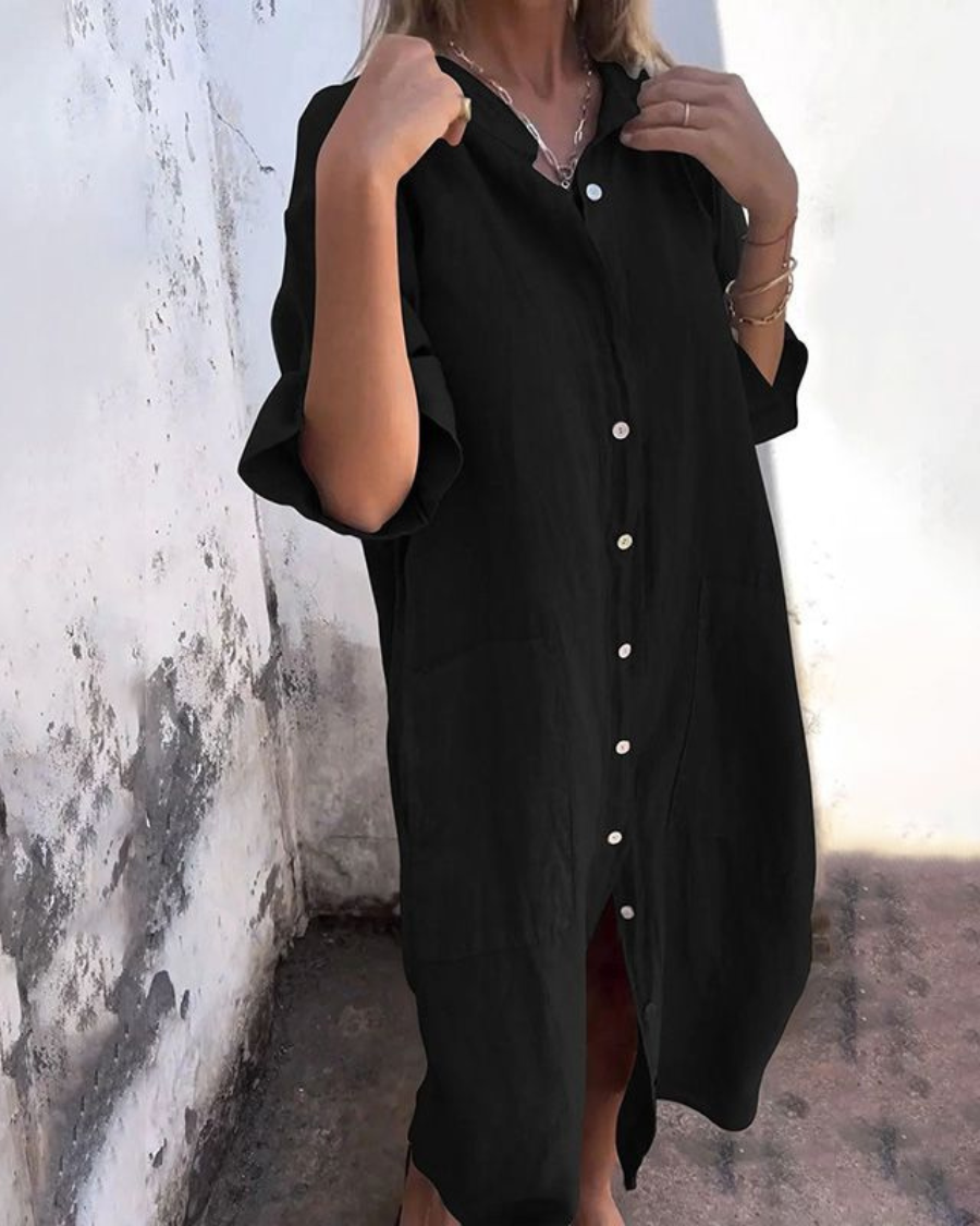 Vivid women’s summer dress featuring a relaxed fit and flowing drape, perfect for warm weather outings and casual gatherings. 1
