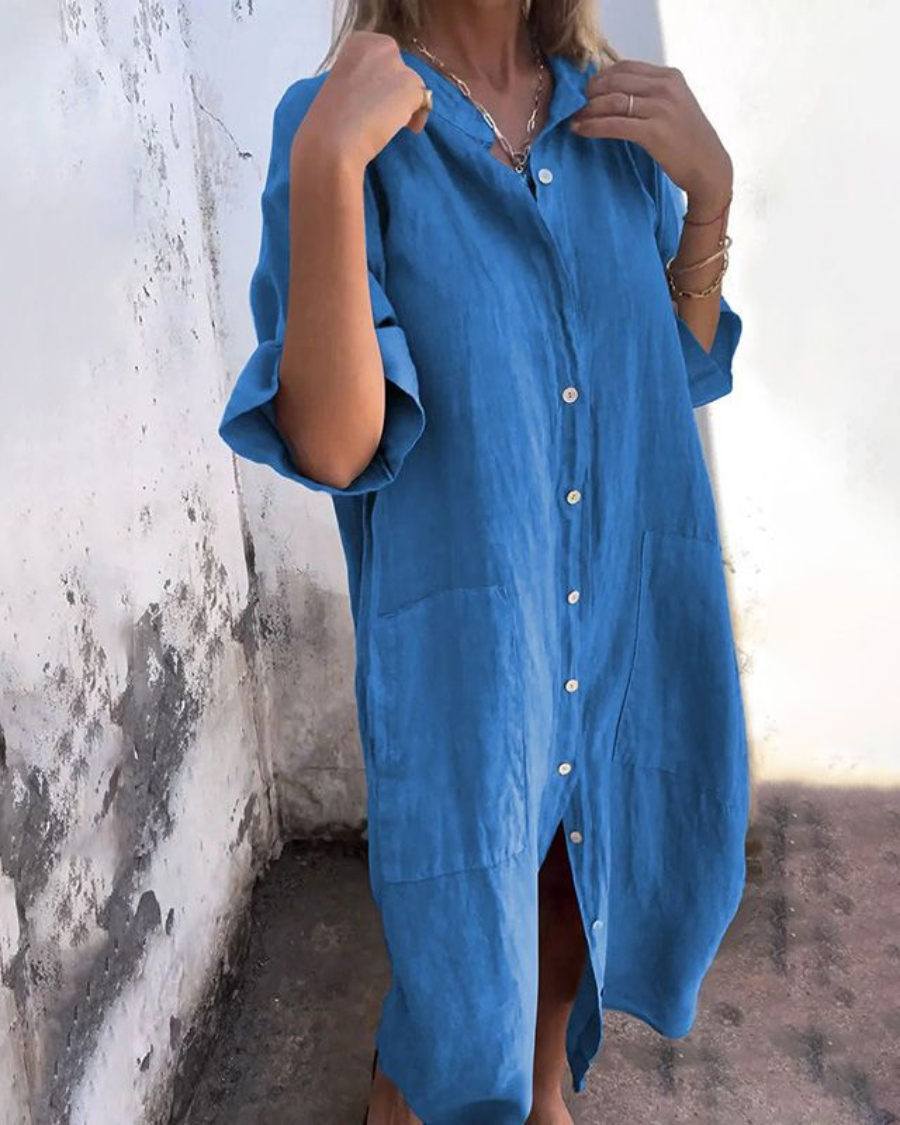 Vivid women’s summer dress featuring a relaxed fit and flowing drape, perfect for warm weather outings and casual gatherings. 2