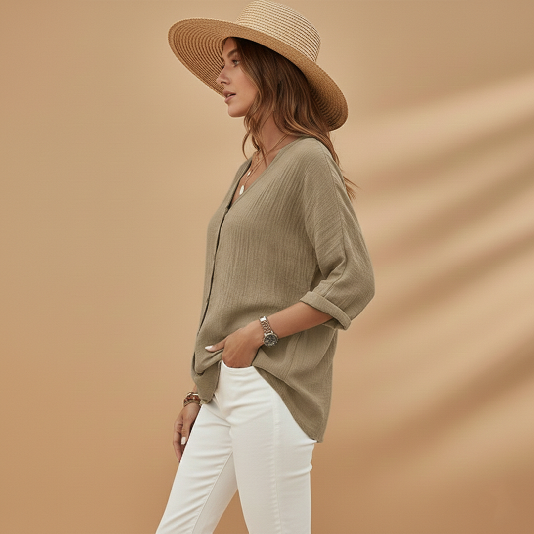 Vivid women’s t-shirt featuring a stylish V-neckline and short sleeves, perfect for casual outfits and everyday wear. 3