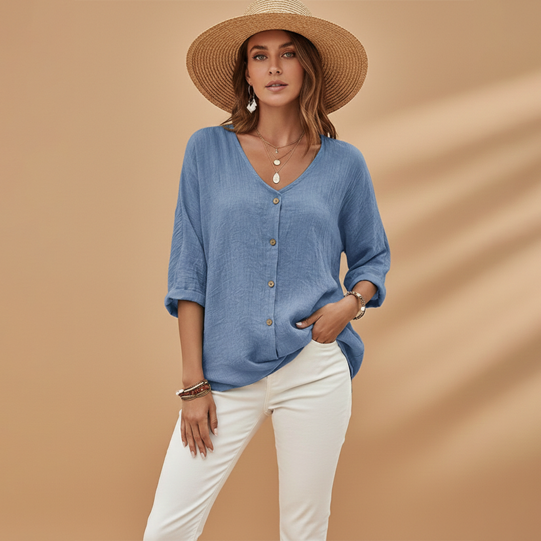 Vivid women’s t-shirt featuring a stylish V-neckline and short sleeves, perfect for casual outfits and everyday wear. 8