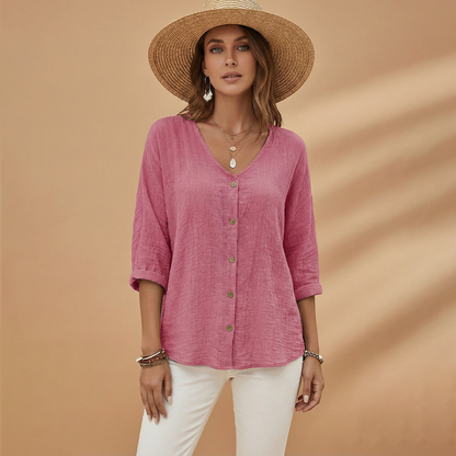 Vivid women’s t-shirt featuring a stylish V-neckline and short sleeves, perfect for casual outfits and everyday wear. 9