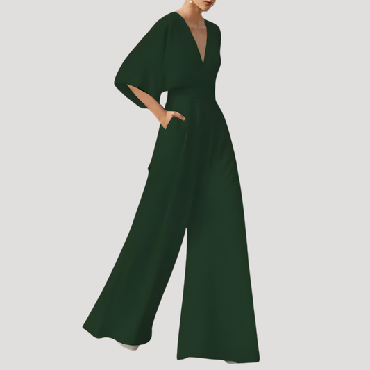 Wanda Women’s Jumpsuit featuring a stylish V-neck design and wide legs, perfect for casual outings or special occasions. 0