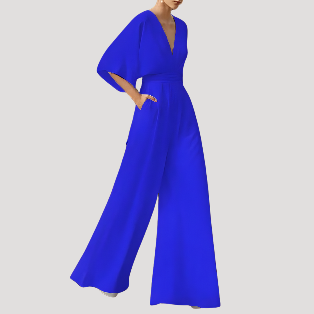 Wanda Women’s Jumpsuit featuring a stylish V-neck design and wide legs, perfect for casual outings or special occasions. 4
