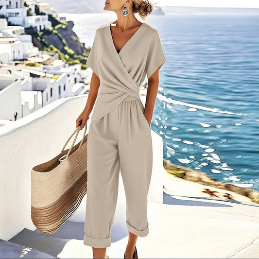 Wava Women's Co Ord Set featuring a stylish V-Neck Wrap Top and comfortable Straight-Leg Pants, perfect for casual outings or relaxed gatherings. 0