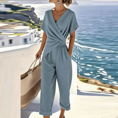 Wava Women's Co Ord Set featuring a stylish V-Neck Wrap Top and comfortable Straight-Leg Pants, perfect for casual outings or relaxed gatherings. 1
