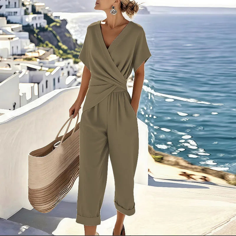 Wava Women's Co Ord Set featuring a stylish V-Neck Wrap Top and comfortable Straight-Leg Pants, perfect for casual outings or relaxed gatherings. 2
