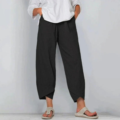 Wavy women’s pants featuring a wide leg cut and stylish angled hem detail, perfect for a chic and comfortable look. 5