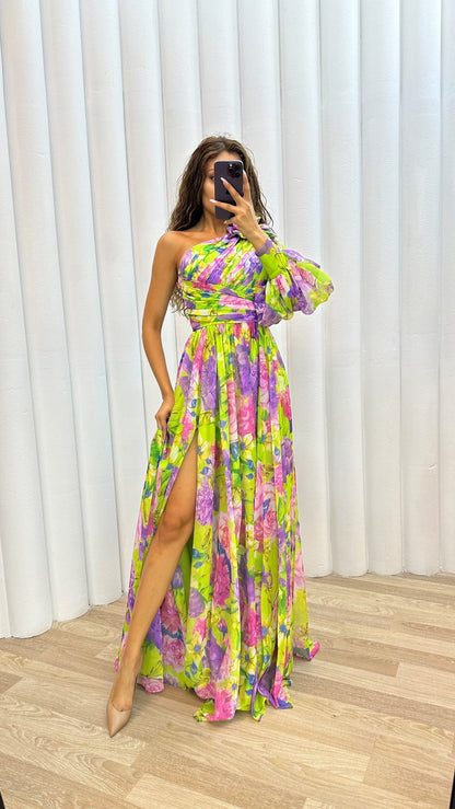 Whimsy Women’s Dress featuring a stylish one-shoulder design and a flowing skirt, perfect for summer outings and special occasions. 3