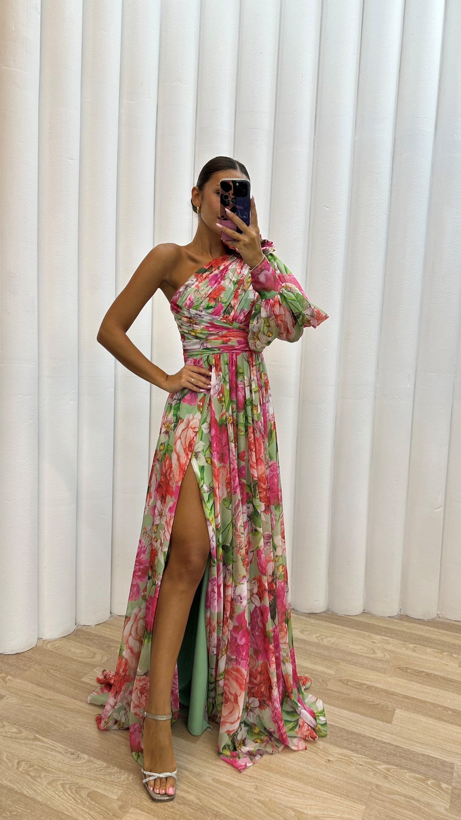 Whimsy Women’s Dress featuring a stylish one-shoulder design and a flowing skirt, perfect for summer outings and special occasions. 4