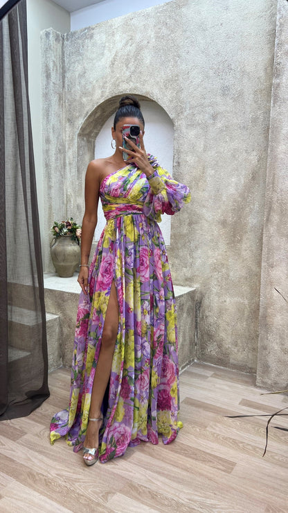 Whimsy Women’s Dress featuring a stylish one-shoulder design and a flowing skirt, perfect for summer outings and special occasions. 5