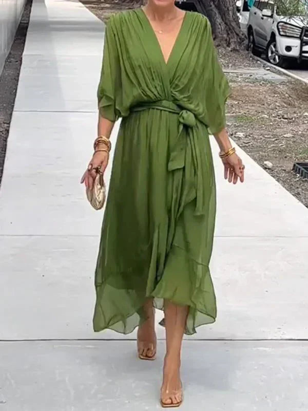 Whimsy Women's Maxi Dress featuring a stylish V-neck and a flowing silhouette, perfect for casual outings and special occasions. 0
