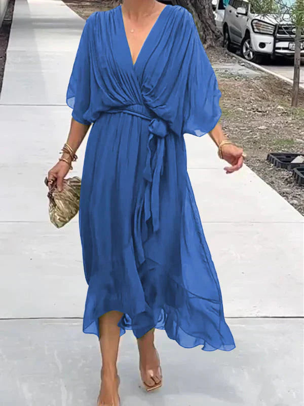 Whimsy Women's Maxi Dress featuring a stylish V-neck and a flowing silhouette, perfect for casual outings and special occasions. 2