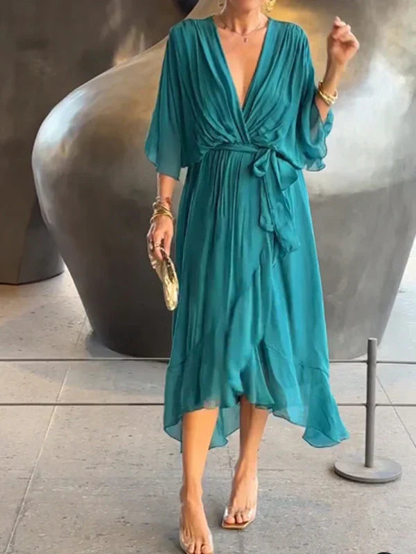 Whimsy Women's Maxi Dress featuring a stylish V-neck and a flowing silhouette, perfect for casual outings and special occasions. 4