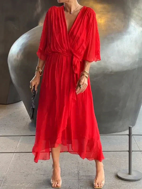 Whimsy Women's Maxi Dress featuring a stylish V-neck and a flowing silhouette, perfect for casual outings and special occasions. 8