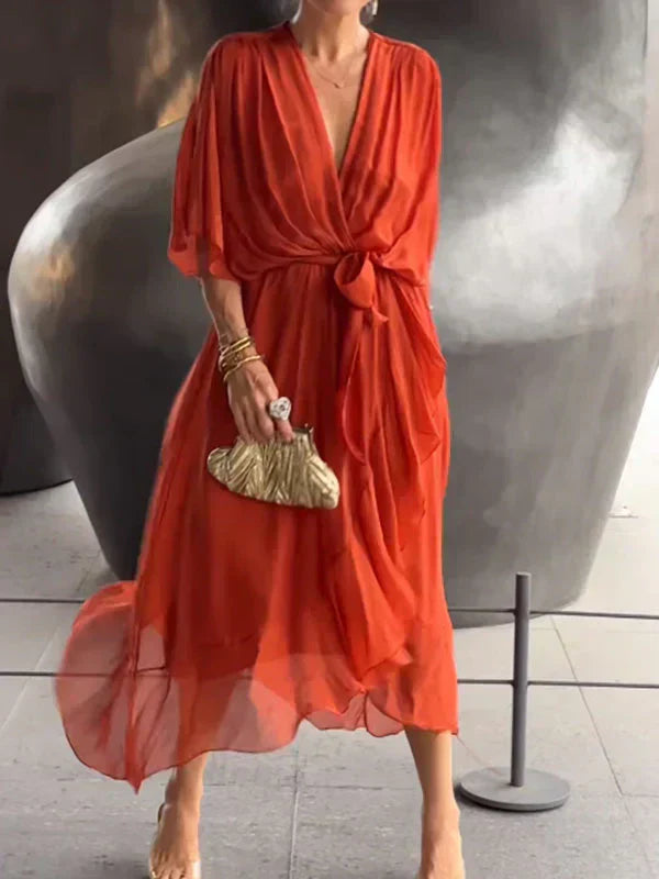 Whimsy Women's Maxi Dress featuring a stylish V-neck and a flowing silhouette, perfect for casual outings and special occasions. 9