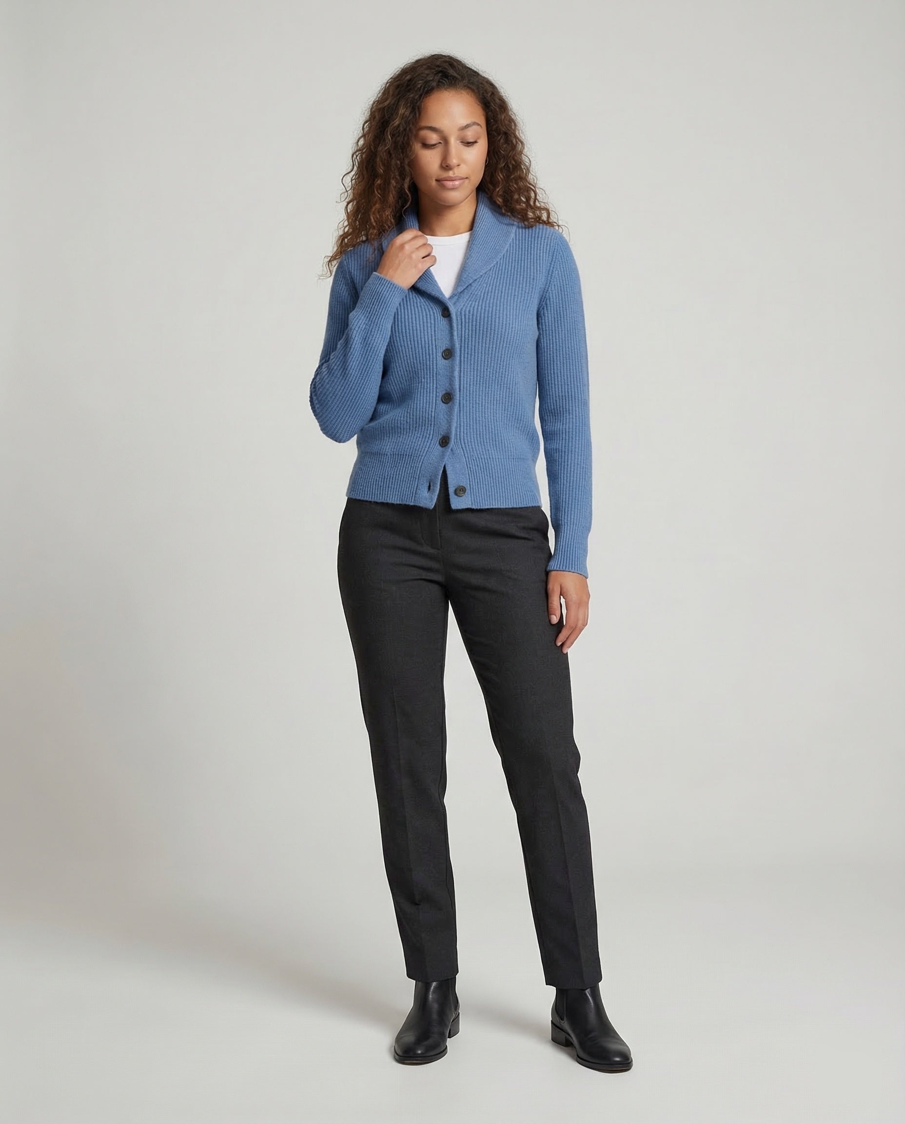 Willa Women’s Cardigan featuring a stylish lapel collar and a classic button front design, perfect for layering in any season. 1
