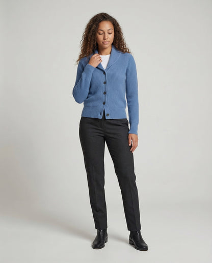 Willa Women’s Cardigan featuring a stylish lapel collar and a classic button front design, perfect for layering in any season. 1