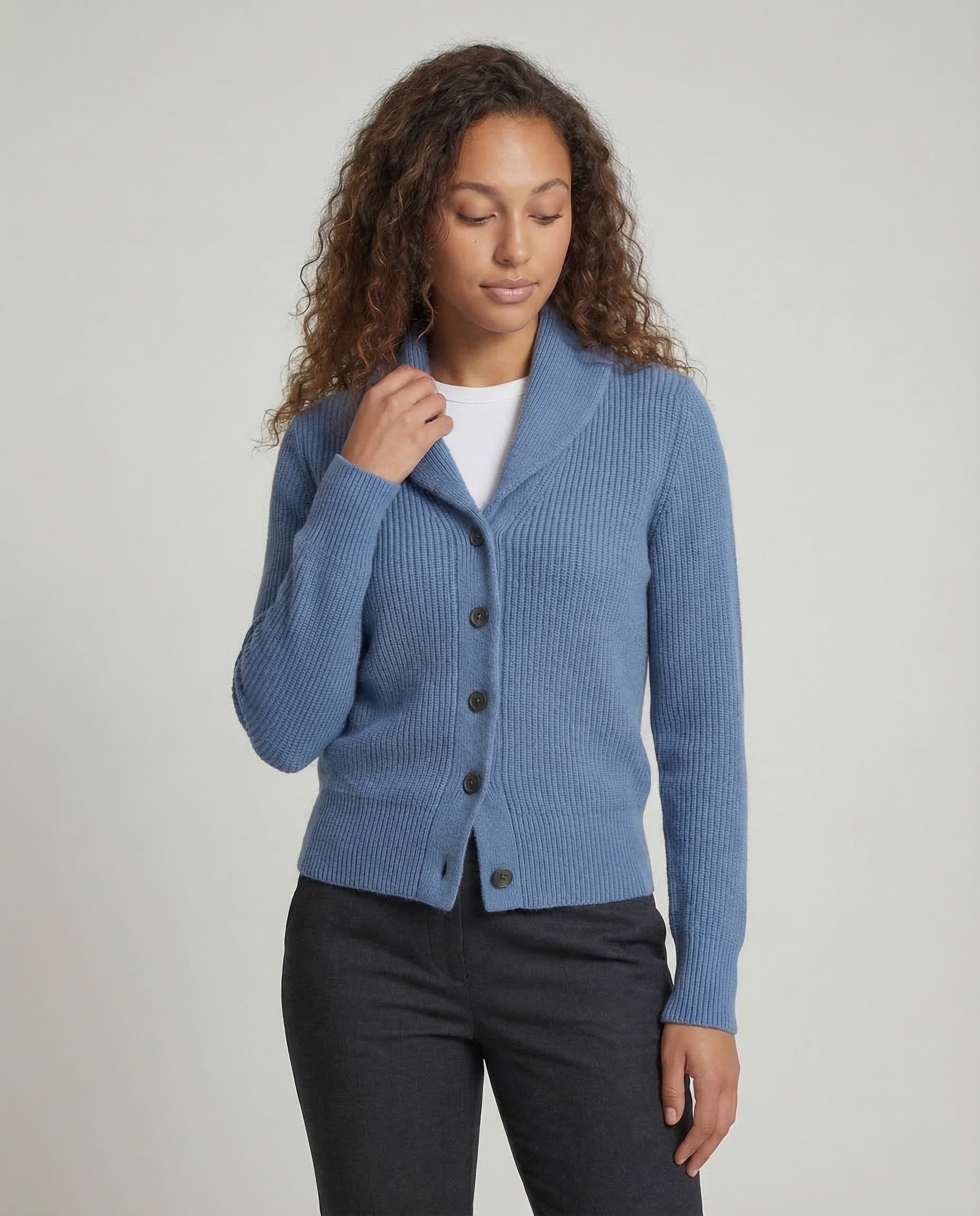 Willa Women’s Cardigan featuring a stylish lapel collar and a classic button front design, perfect for layering in any season. 2
