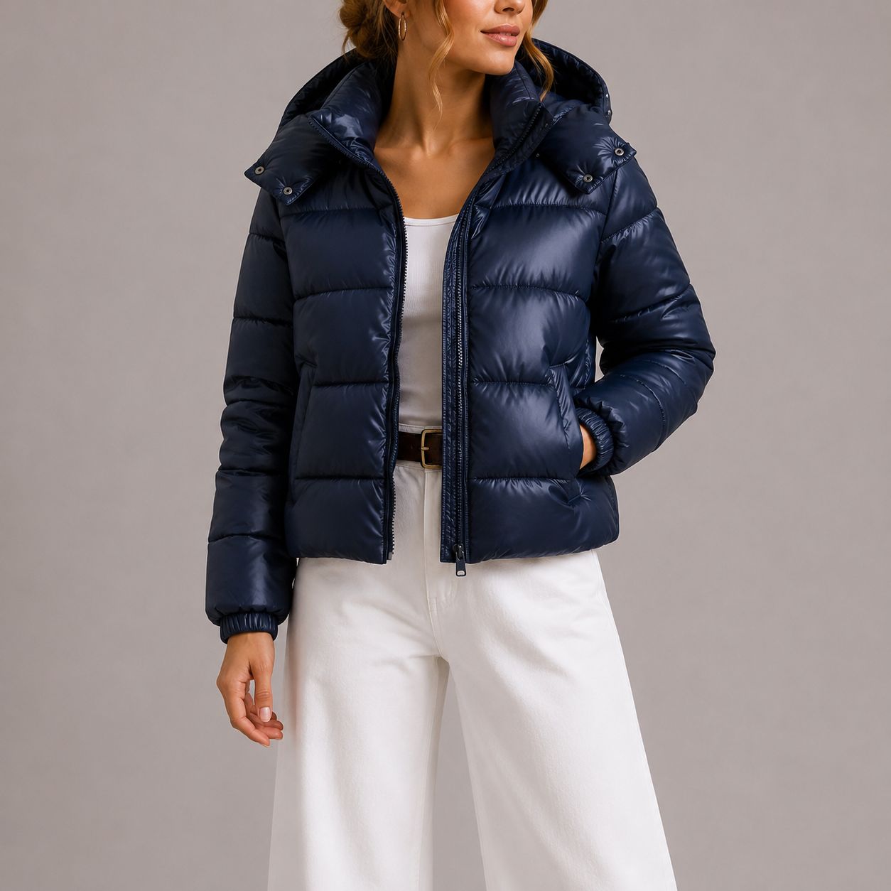 Willa Women's Hooded Puffer Jacket in a stylish design, featuring lightweight quilted insulation for warmth and comfort, perfect for cold weather outings. 1