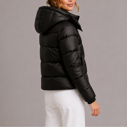 Willa Women's Hooded Puffer Jacket in a stylish design, featuring lightweight quilted insulation for warmth and comfort, perfect for cold weather outings. 3