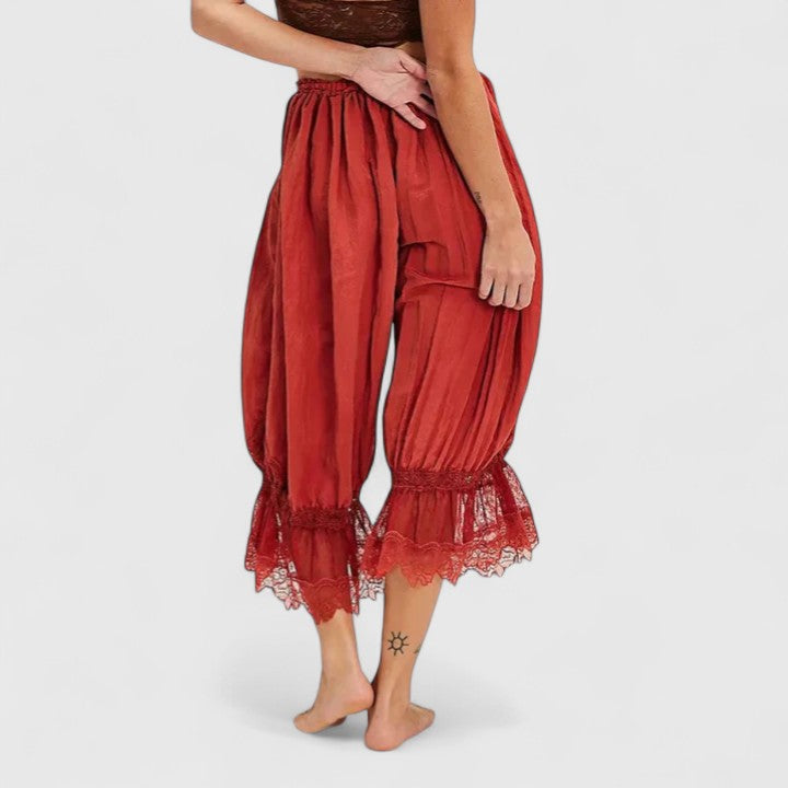 Winona Women’s Trousers featuring a stylish patchwork lace design and a comfortable relaxed fit, perfect for casual and chic outfits. 3