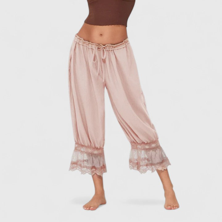 Winona Women’s Trousers featuring a stylish patchwork lace design and a comfortable relaxed fit, perfect for casual and chic outfits. 5