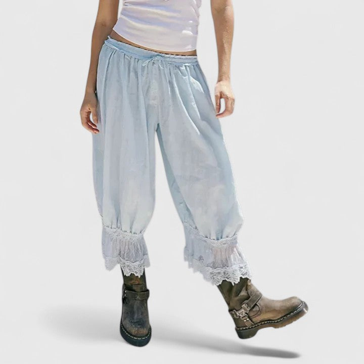 Winona Women’s Trousers featuring a stylish patchwork lace design and a comfortable relaxed fit, perfect for casual and chic outfits. 7