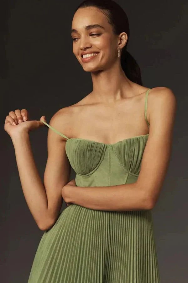 Wistful Women’s Midi Dress featuring a pleated fit and flare design, perfect for elegant outings and casual gatherings. 1
