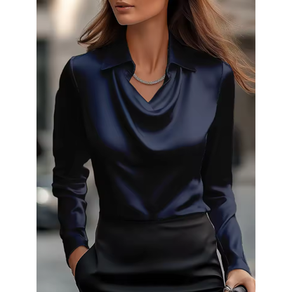 Women’s Draped Neck Long Sleeve Blouse with Smooth Finish