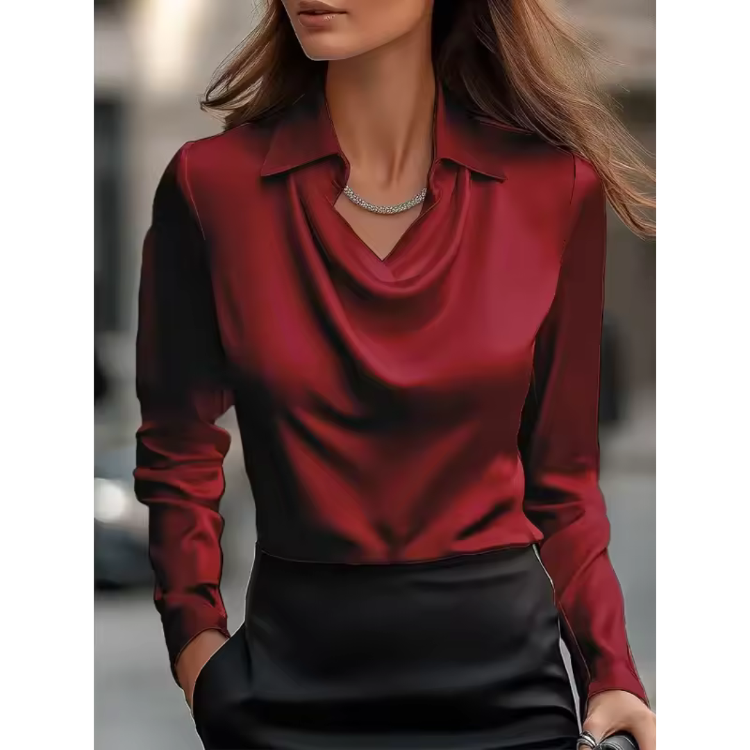 Women’s Draped Neck Long Sleeve Blouse with Smooth Finish