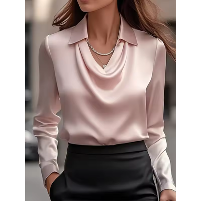 Women’s Draped Neck Long Sleeve Blouse with Smooth Finish