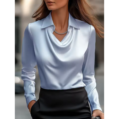 Women’s Draped Neck Long Sleeve Blouse with Smooth Finish