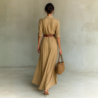 Women’s Long Sleeve Maxi Shirt Dress with Belt