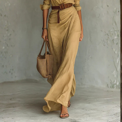 Women’s Long Sleeve Maxi Shirt Dress with Belt