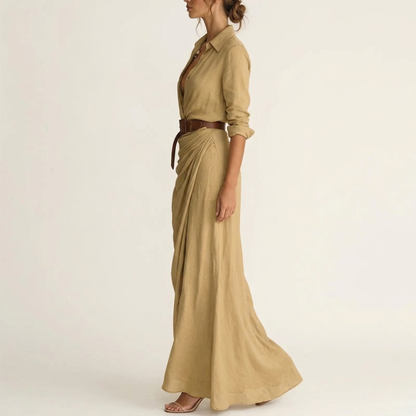 Women’s Long Sleeve Maxi Shirt Dress with Belt