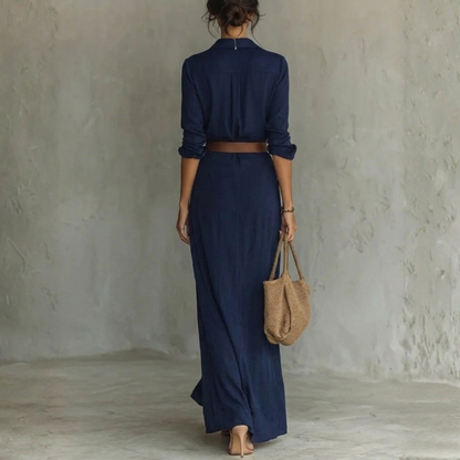 Women’s Long Sleeve Maxi Shirt Dress with Belt