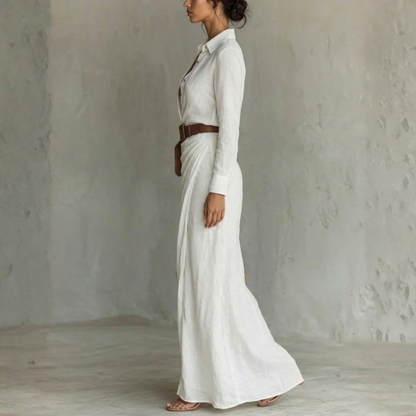 Women’s Long Sleeve Maxi Shirt Dress with Belt